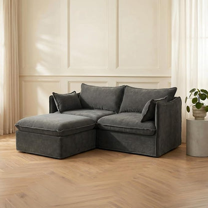 Cloud Modular Loveseat + Ottoman, Oversized Deep Seat, Luxe Chenille | Fully Removable Washable Covers, Memory Foam Seat Cushions, Storage Ottoman, Premium Fabric