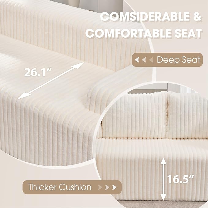 Hobestluk Boneless Couch Modular Sectional Sofa for Living Room Furniture | 98" Left Facing Chaise White,Memory Foam,Removable Cover,Non-slip Bottom,No Assemble Required,Furniture for Apartment
