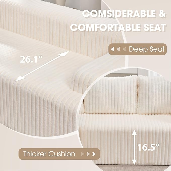 Hobestluk Boneless Couch Modular Sectional Sofa for Living Room Furniture | 98" Right Facing Chaise White,Memory Foam,Removable Cover,Non-slip Bottom,No Assemble Required,Furniture for Apartment