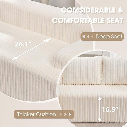 Hobestluk Boneless Couch Modular Sectional Sofa for Living Room Furniture | 98" Right Facing Chaise White,Memory Foam,Removable Cover,Non-slip Bottom,No Assemble Required,Furniture for Apartment