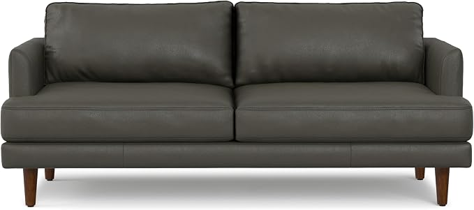 SIMPLIHOME Livingston 76" Wide x 33" High Sofa in Coal Top Grain Genuine Leather, Mid-Century Modern Loveseat for Living Room, Compact 2-Seater with Feather-Wrapped Cushions and Solid Wood Frame