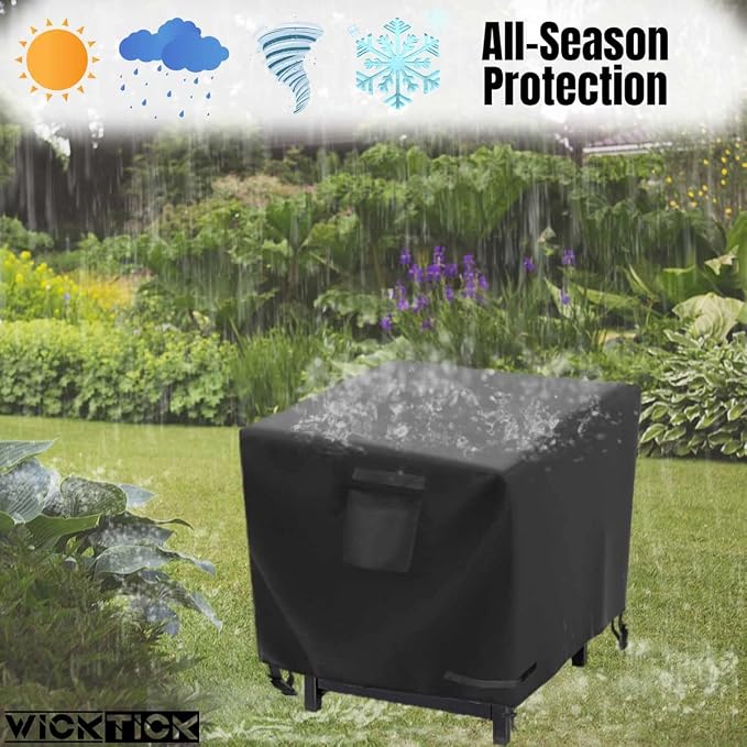 WICKTICK Square Gas Fire Pit Cover 32 x 32 x 25 Inch, Waterproof & 600D Heavy Duty Fire Table Cover for 28x28, 30x30, 32x32 Inch Patio Tall Propane Firepits