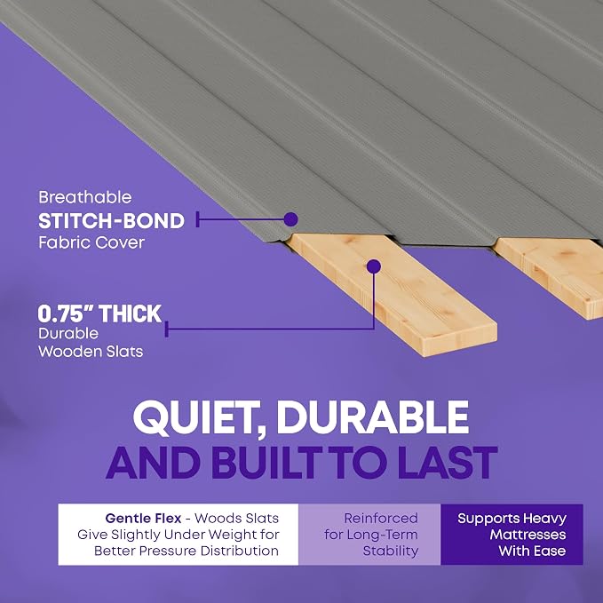 Greaton, Wooden King Bed Slats for Support Under Mattress with Cover – Replacement Wood Slats for King Size Bed Frame – Under Mattress Support Without Extra Height – 2.38-Inch Standard Width
