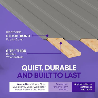 Greaton, Wooden King Bed Slats for Support Under Mattress with Cover – Replacement Wood Slats for King Size Bed Frame – Under Mattress Support Without Extra Height – 3.38-Inch Standard Width