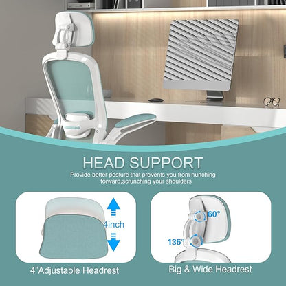 Mimoglad Office Chair, High Back Ergonomic Desk Chair with Adjustable Lumbar Support and Headrest, Swivel Task Chair with flip-up Armrests for Guitar Playing, 5 Years Warranty