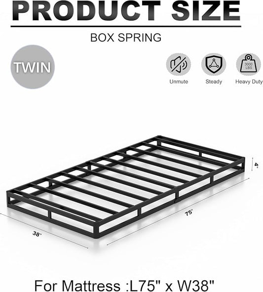 OSASET Twin Box Spring, 4 Inch Metal, Twin Size | Heavy Duty Metal Frame, 3000lbs Support, Easy Assembly, Noise Free, Non Slip