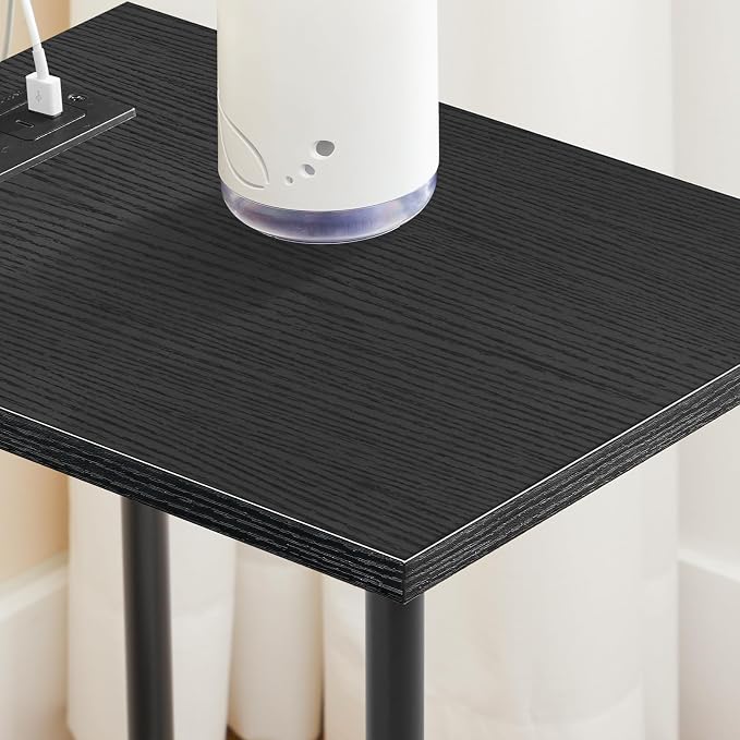 HOOBRO Side Table with Charging Station, Set of 2 End Tables with USB Port and Outlets, Nightstand with 2-Layer Storage Shelves for Small Spaces, Living Room, Bedroom, Black BK09UBZP201