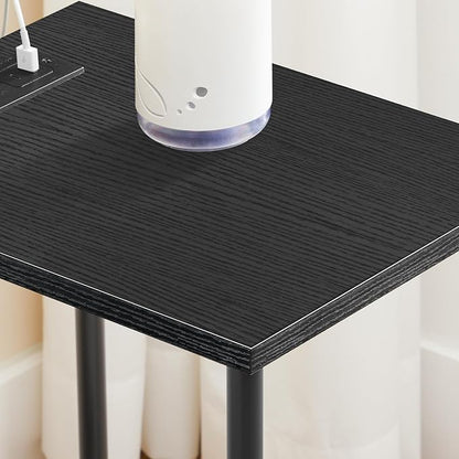 HOOBRO Side Table with Charging Station, Set of 2 End Tables with USB Port and Outlets, Nightstand with 2-Layer Storage Shelves for Small Spaces, Living Room, Bedroom, Black BK09UBZP201