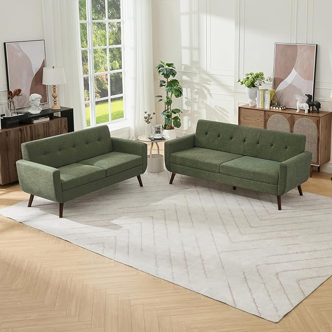 Tbfit Mid Century Modern Sofa Couch, Loveseat & Standard Sofa, Green | linen fabric