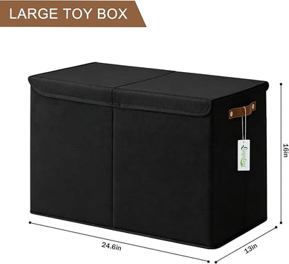 Bagnizer Large Toy Storage Box with Lids, Collapsible Sturdy Baby Storage Organizer Chest Bin Basket for Kids, Boys, Girls, Playroom, Nursery, Bedroom, Closet 25"x13"x16" (Black)