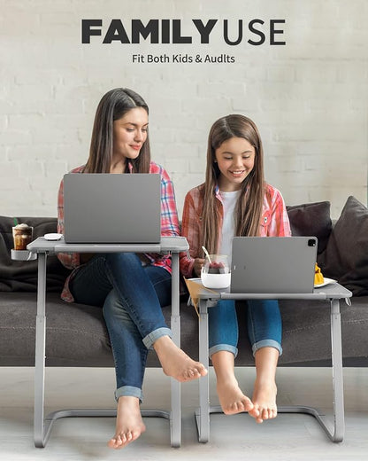 SAIJI Heavy Duty TV Trays Upgraded TV Tables for Eating on Couch | Angle & Height Adjustable Living Room Dinner Table, Laptop Desk for Sofa/Bedside/ Recliner, with Cup Holder and Tablet Slot