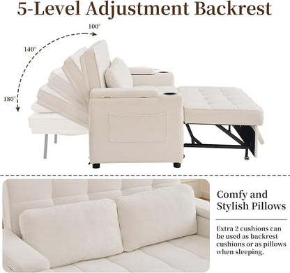 Korser 55.5'' 3-in-1 Convertible Sofa Bed, Pull Out Couch with 5-Position Adjustable Backrest, Loveseat Sleeper Sofa for Small Spaces, Sofa Couch with Cup Holders for Living Room, Office, Chenille