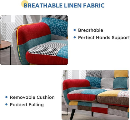 Bonzy Home Modern Boho Loveseat Couch Sofa Chair Set of 2 for Living Room Bedroom, Upholstered Colorful Plaid Fabric 2-Seat Love Seat Sofa with Wood Leg for Small Space