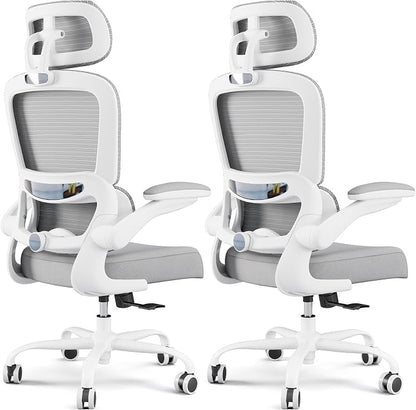 TRALT Office Chair Ergonomic Desk Chair, 330 LBS Home Mesh Office Desk Chairs with Wheels, Comfortable Gaming Chairs White Pack of 2