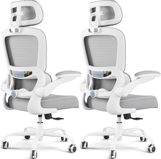 TRALT Office Chair Ergonomic Desk Chair, 330 LBS Home Mesh Office Desk Chairs with Wheels, Comfortable Gaming Chairs White Pack of 2