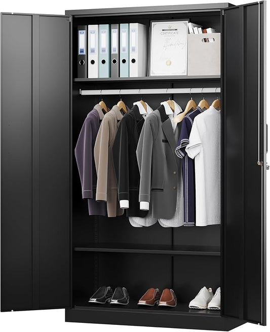 Letaya Metal Wardrobe Cabinets with Lock,Clothing Locker 72" X 36" X 18" Storage Cabinets for Home Room,Fire Department, School, Employee,Gym,Government (Black)