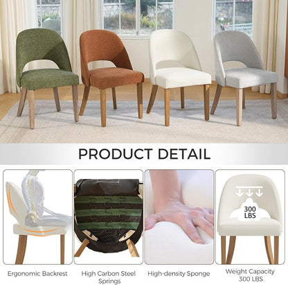Wooden Dining Chairs Set of 2, Upholstered Modern Chenille Dining Room Chair Kitchen Chairs, Comfy Farmhouse Dinner Chair for Kitchen Dining Room, Beige