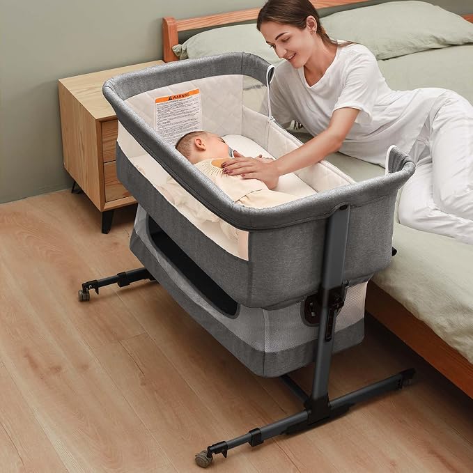 Soobaby 3 in 1 Baby Crib,Bassinet Bedside Crib Adjustable Portable Bed for Infant,Baby Newborn Must Have Bed,Grey
