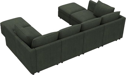 HONBAY Modular Sectional Sofa Couch with Storage, Modern U Shaped Sectional Sofa, Convertible Couches for Living Room - Green