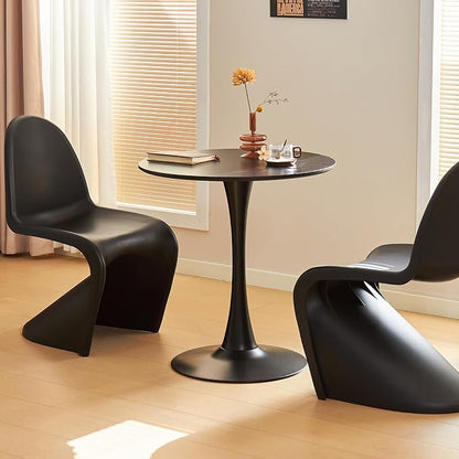 Round Dining Table, 27.6" Circle Tulip Table with Thickened Tabletop & Metal Pedestal, Mid Century Modern Bistro Table for Kitchen, Small Places, Living Room, Cafe (Black)