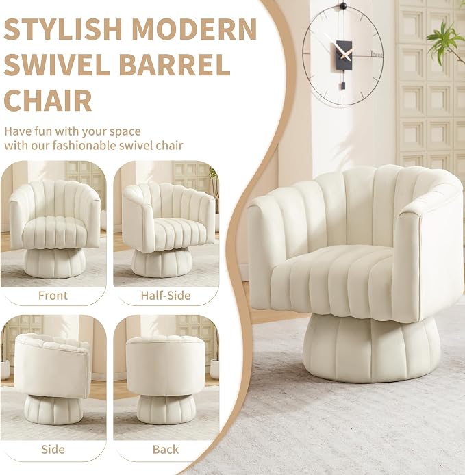 Swivel Accent Barrel Chair Set of 2- Cute Comfy Small Round 360° Arm Chair Velvet Sofa Club Reading Chair for Living Room Bedroom Office Beige