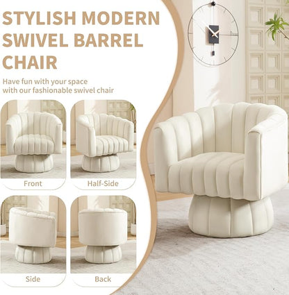 Swivel Accent Barrel Chair Set of 2- Cute Comfy Small Round 360° Arm Chair Velvet Sofa Club Reading Chair for Living Room Bedroom Office Beige