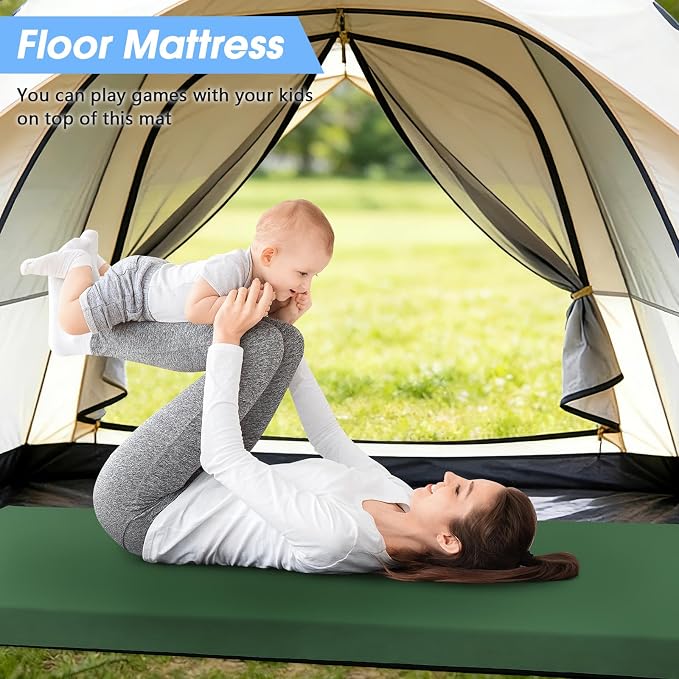 CYMULA 3 Inch Memory Foam Camping Pad, Camping Essentials Roll Up Floor Mat for Car Camping, Cot, Tent, Truck, Travel and Guest Use, Non-Slip Waterproof Bottom, Removable Cover