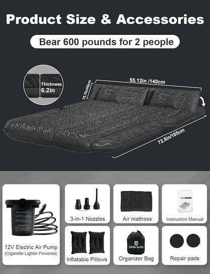 Umbrauto SUV Air Mattress for Back Trunk Folded Backseat, Inflatable Car Camping Bed for Sleeping Travel, Flocked Surface Reinforced Bottom Fits Most Size SUV