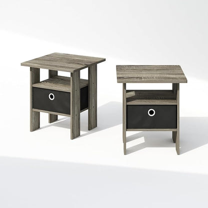 Furinno TIDUR Night Stand Set of 2, Open Shelf Design Nightstand with Storage Bin, Bedside Table, End Table, Side Table, for Bedroom, Closet, Dorm, French Oak