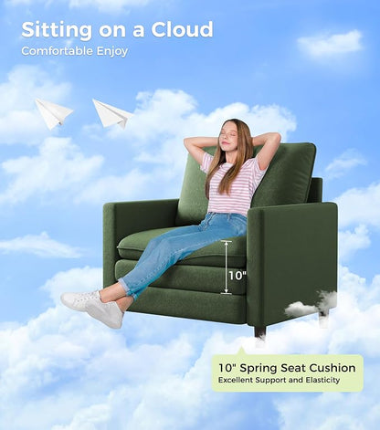Welzona 3-Layers Cloud Accent Chair, 33" Reading Chair for Bedroom, Living Room - Tool-Free Assembly with Teddy Fabric Couch Chair - Green - Arm Chairs - Removable Washable Covers - 450lb Capacity
