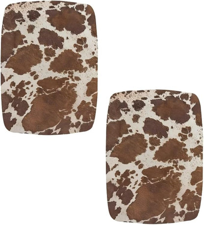 Bar Stool Covers Set of 2 Brown Cow Print Stretch to Fit Rectangle Stool Slipcover Bar Chair Cover with Elastic Band for 14-20 Inch Barstools
