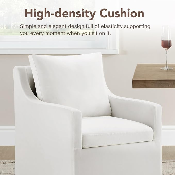 KISLOT Upholstered Dining Chairs Set of 2, Modern Dining Room Chairs with Casters & Washable Cover, Rolling Accent Chair with Hidden Storage for Kitchen, Farmhouse, Living Room, White, 2 Box