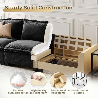 KKL Modular Sectional Sofa, Large V Shape 7 Seater Modern Sectional Couch with Ottoman, Couches for Living Room, Cloud Couches Chenille for Apartment, Home, Black