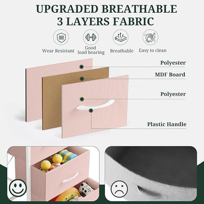 4 Drawers Dresser for Bedroom, Fabric Storage Tower Organizer with Wooden Top and Steel Frame, Tall Chest of Drawers for Closet, Entryway, Dorm, Pink