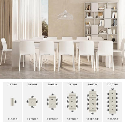 Mobili Fiver, Easy, Extendable Console Table with Extension Leaves Holder, 17.7(120.1) x35.4 in, Ashwood White, for 4-12 People, Space Saving Dining Table for Living Room, Italian Furniture