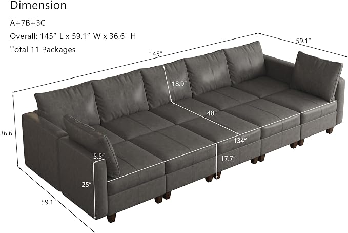 EASE MOOSE Faux Leather Modular Sectional Sleeper Sofa with Storage, Large Faux Leather sectional Modular Sofa Couch Sectional Sleeper Couch