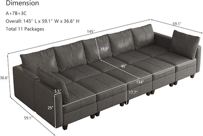 EASE MOOSE Faux Leather Modular Sectional Sleeper Sofa with Storage, Large Faux Leather sectional Modular Sofa Couch Sectional Sleeper Couch