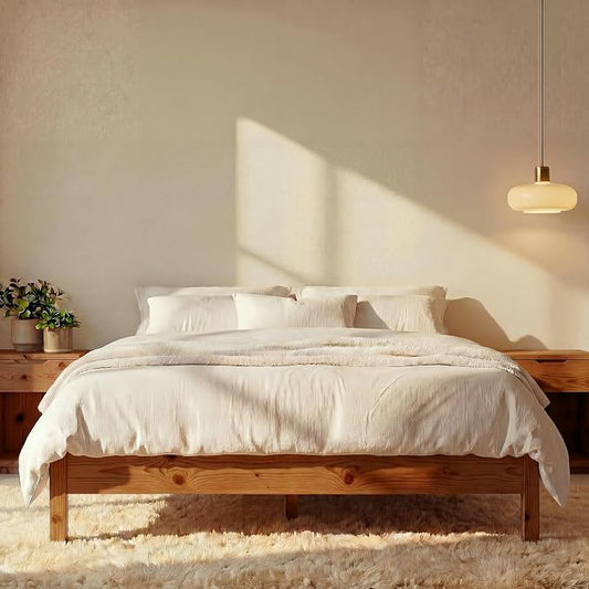 LIFEMENT Twin Bed Frame Signature Wood Platform, Noise Free, Under Bed Storage, No Box Spring Needed, Easy Assembly, Natural Walnut