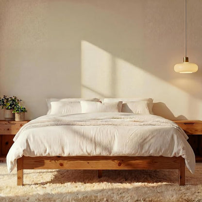 LIFEMENT Queen Bed Frame Signature Wood Platform, Noise Free, Under Bed Storage, No Box Spring Needed, Easy Assembly, New Walnut
