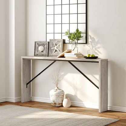 MAHANCRIS Console Table, 62.2" Long Sofa Table Behind Couch, Narrow Entryway Table, Farmhouse Dining Table with Angled Metal Frame, Industrial Console Table for Entryway, Greige CTHG15801