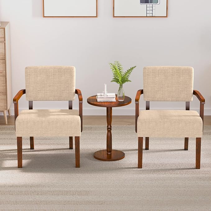 FAGAGA Accent Chairs Set of 2 with Table, Living Room Chairs with Soft Seat and Armrests for Living Room Bedroom Reading Room Waiting Room (Beige)