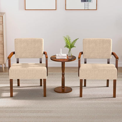 FAGAGA Accent Chairs Set of 2 with Table, Living Room Chairs with Soft Seat and Armrests for Living Room Bedroom Reading Room Waiting Room (Beige)