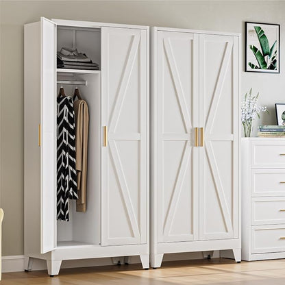 COFaR Metal Armoire Wardrobe Closet with Doors and Shelves & Hanging Rod, 71" Tall Freestanding Wardrobe Storage Cabinet, Bedroom Armoires,Steel Wardrobe Cabinet for Cloak Room,Laundry Room,Gym,Office