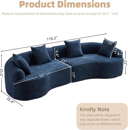 110.2" Curved Sectional Sofa,Luxury Wood Grain Chenille Fabric, Oversized Sectional Sofa,Compression Curved Couch for Living Room,No Assembly Needed (Blue, 110.2 Inch)