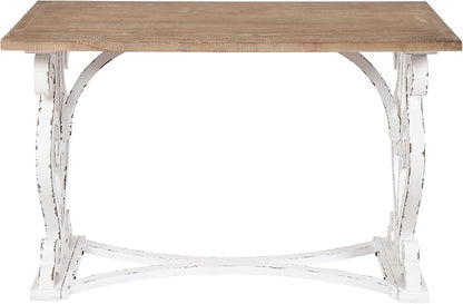 Kate and Laurel Wyldwood Farmhouse Wooden Desk; 46 x 24 x 30; Brown and White; Rustic Carved Wood Computer Desk for Functional and Stylish Home Office Decor
