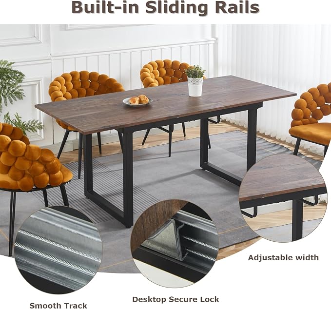 Extendable Dining Table for 4-8 People,70.86''Modern Space-Saving Kitchen Table with Metal Legs,Rectangle Folding Conference Meeting Table for Living Meeting Room Kitchen,Walnut