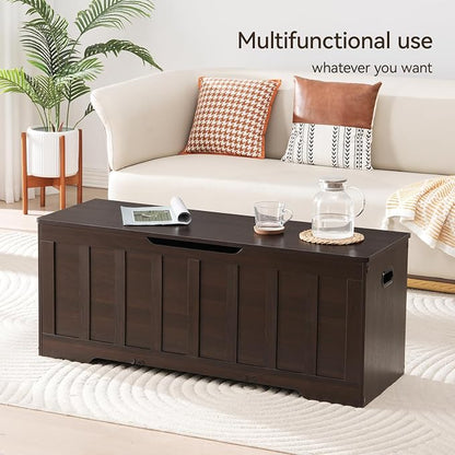 VANKILEY 47.2" Storage Chest Extra Large, Storage Trunk with 2 Safety Hinges, Wooden Storage Bench, Shoe Bench, 47.2x15.7x19.1 Inch, Easy Assembly, for Bedroom, Living Room, Entryway, Espresso