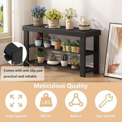 Sweetcrispy 3-Tier Shoe Rack Bench for Entryway, 35 Inches, Black | Bamboo Shoe Storage Bench, Shoes Rack for Entrance, Living Room, Balcony, 8 Pairs, 286lb Capacity
