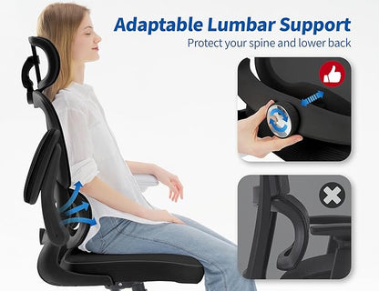 TRALT Ergonomic Office Chair - Desk Chair with Adjustable Headrest Lumbar Support Computer Chair - Mesh Comfy Chair with Flip-up Armrests - Gaming Chair for Adults Home Office PU, Black, Pack of 3