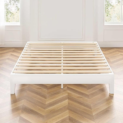 Mellow Naturalista Grand 12 Inch Solid Wood Platform Bed with Wooden Slats, Easy Assembly, Full, White